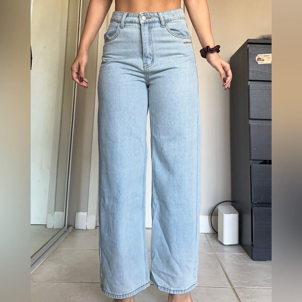 Dazy High Rise Light Wash Wide Leg Baggy Jeans Size L Y2K Denim NWT